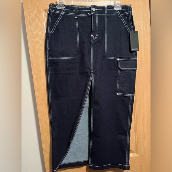 True Religion Denim Cargo Midi Skirt NWT Y2K Cotton Streetwear Dark Wash - Picture 5 of 16